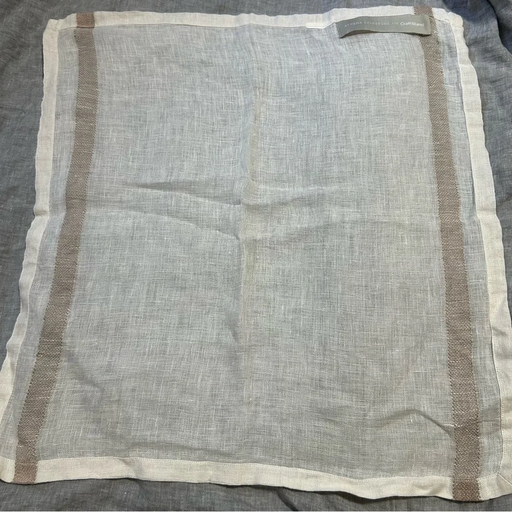 Crate&Barrel Athena Calderone Linen Square Napkins Set of 3 Coastal Beach